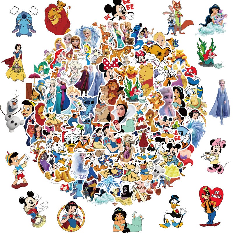 YONGAI 100Pcs Disney Cartoon Sticker for Kids, Cute Cartoon Princess Waterproof Vinyl Decal for Teen Girl Water Bottle Skateboard Notebook Phone Guitar Bike Helmet - Image 1